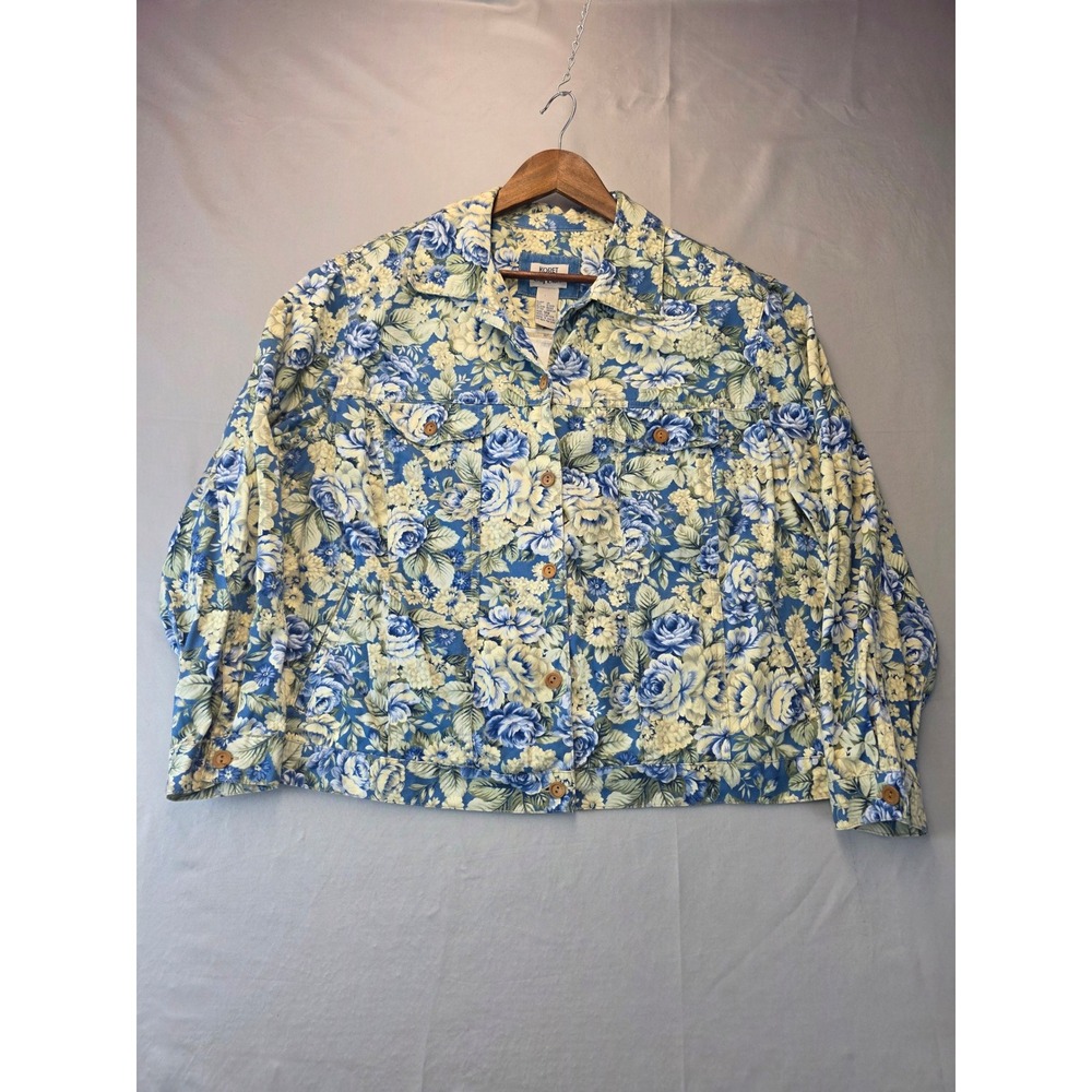 Koret City Blues Floral Denim Jacket Blue Rose Print Cotton Size 18W 265H146